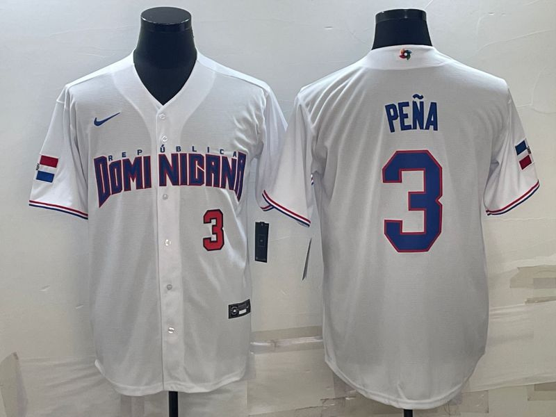 Men 2025 World Cup Dominican #3 Pena White Nike MLB Jersey style 3